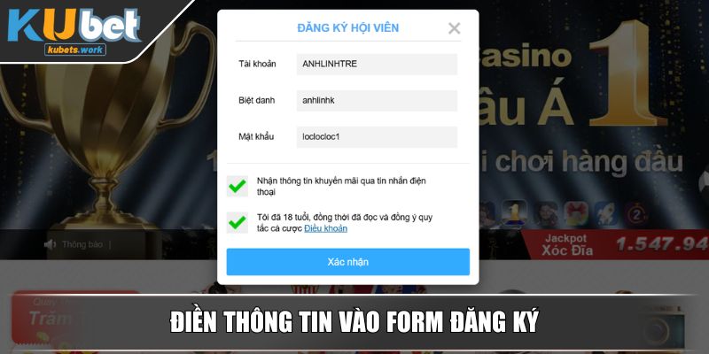 Điền thông tin vào Form đăng ký